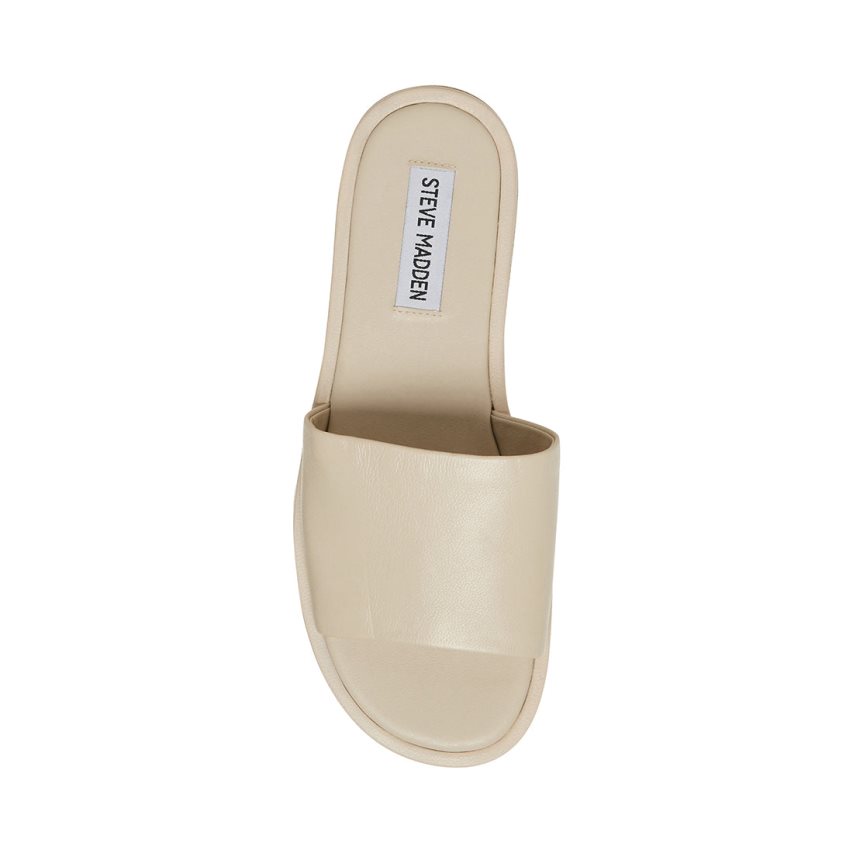 Beige Steve Madden Kaya Leather Women's Slides | PH 5190CXM